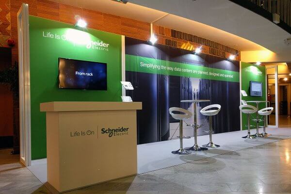 custom design exhibition display with a long back wall